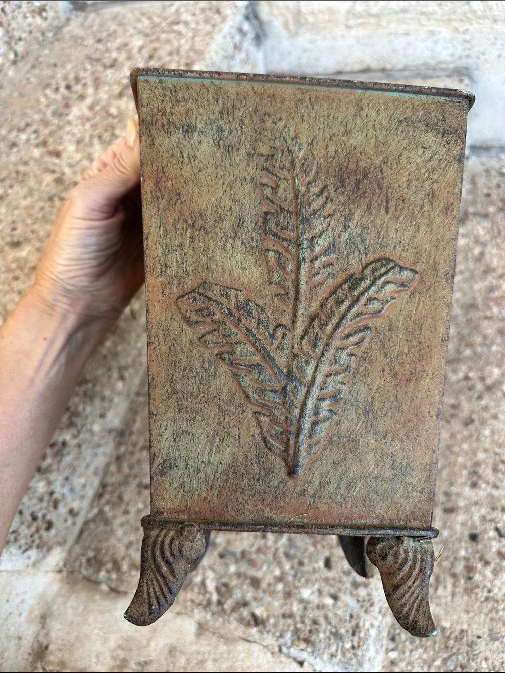 Decorative Brown Metal Planter with Leaf Motif